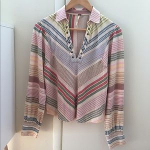 Free People Striped Popover S V Neck Long Sleeve